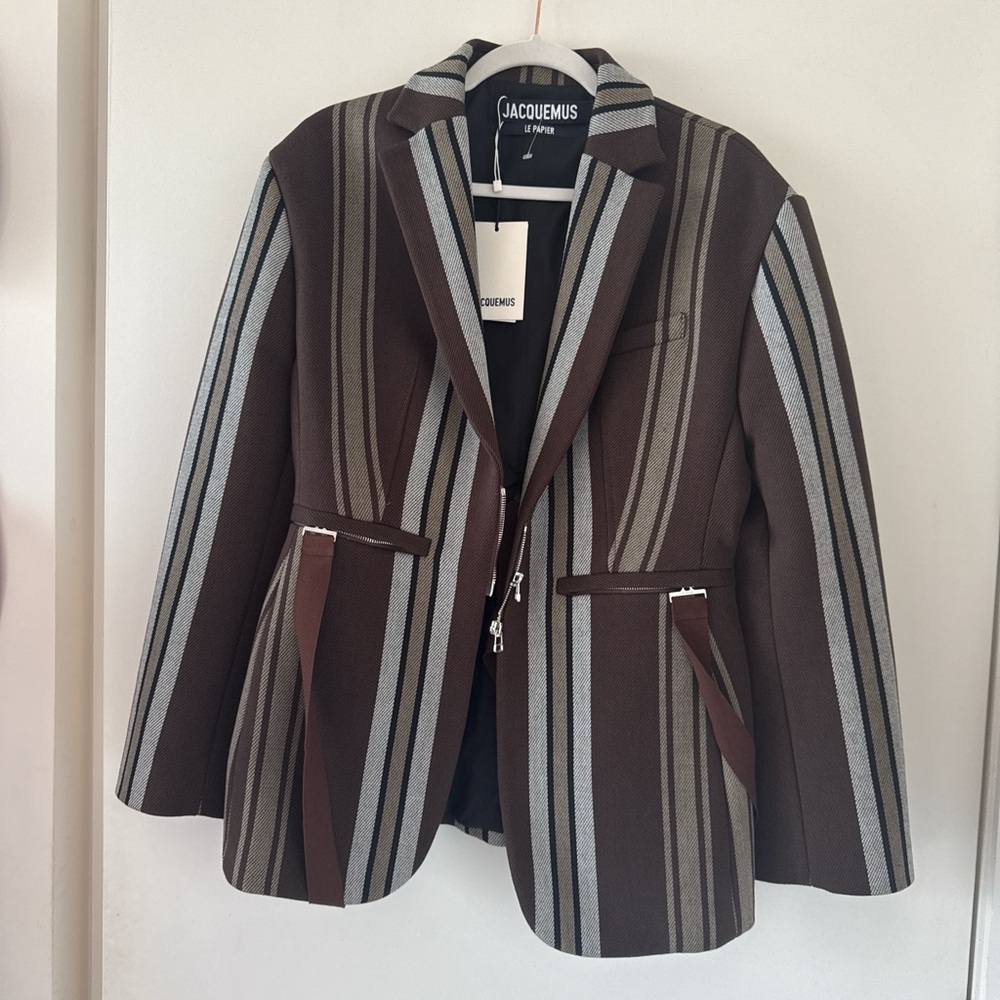 Jacquemus Chocolate and Gray Striped Blazer